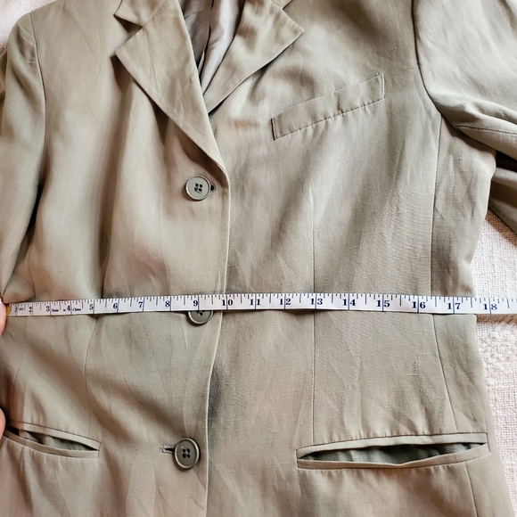 LAUREN RALPH LAUREN/ Silk linen blazer khaki green sage green tan - Picture 5 of 14